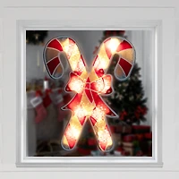 Lighted Holographic Candy Cane Christmas Window Silhouette - 12" - Clear Lights