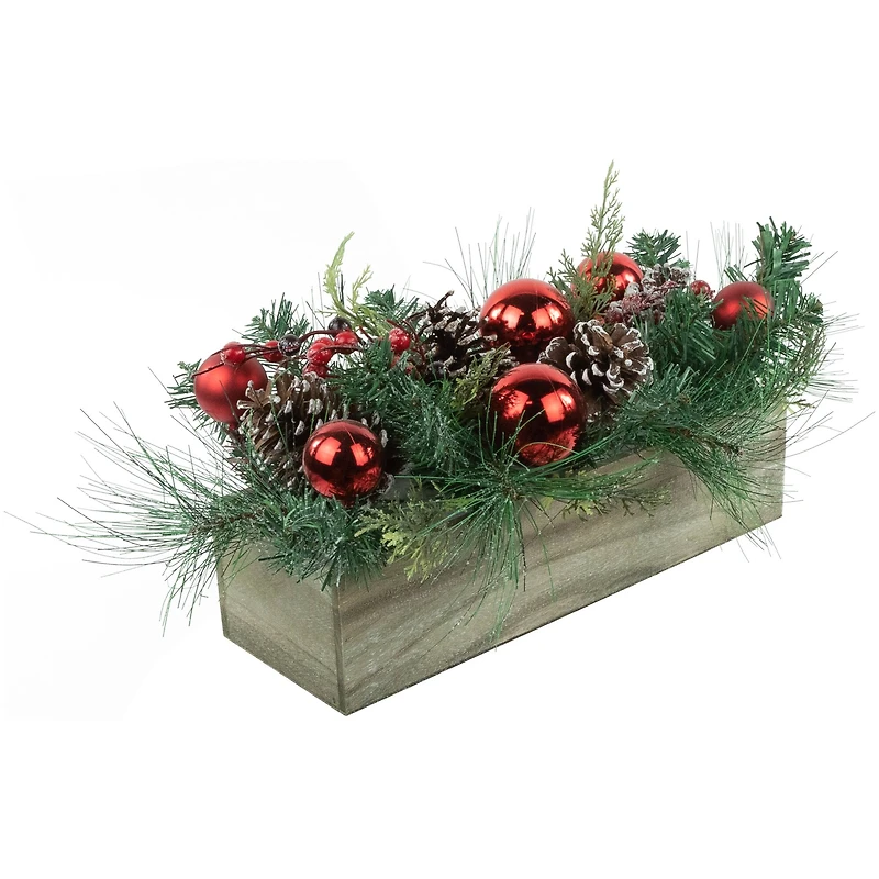 24" Pine Foliage in Wooden Box Planter