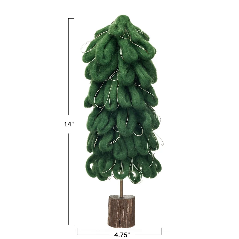 Hello Honey® 14" Green Wool Tree with Gold Cord & Wood Base