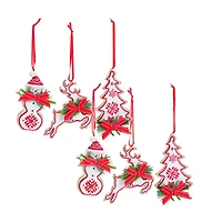 6 Pack Red & White Christmas Icon Ornaments
