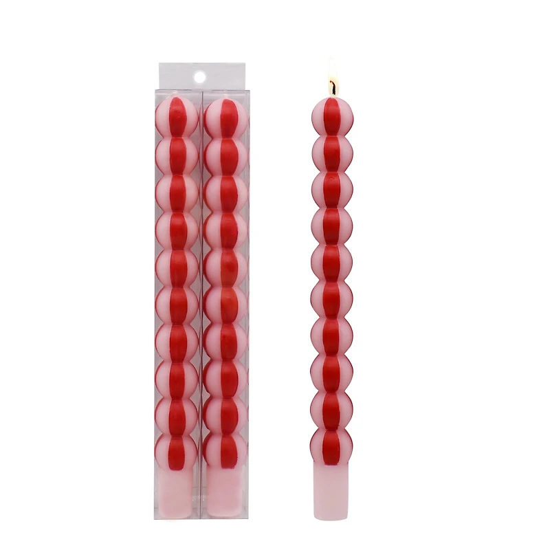 11.25" Red & White Peppermint Unscented Taper Candles, 2ct. by Ashland®