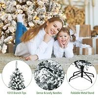 Costway 7.5ft. Pre-Lit Snow-Flocked Artificial Christmas Tree, Warm White LED Lights