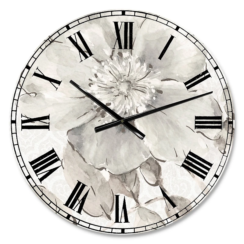 Designart Indigold Grey Peonies I Traditional Wall Clock