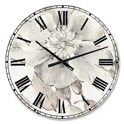 Designart Indigold Grey Peonies I Traditional Wall Clock