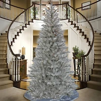 9ft. Pre-lit Artificial Christmas Crystal Pine Hinged Tree, RGB LED Lights