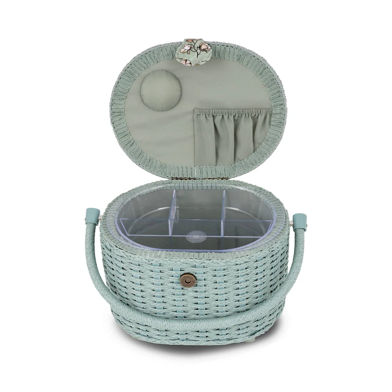 Dritz® Soft Green Floral Small Oval Weaved Sewing Basket