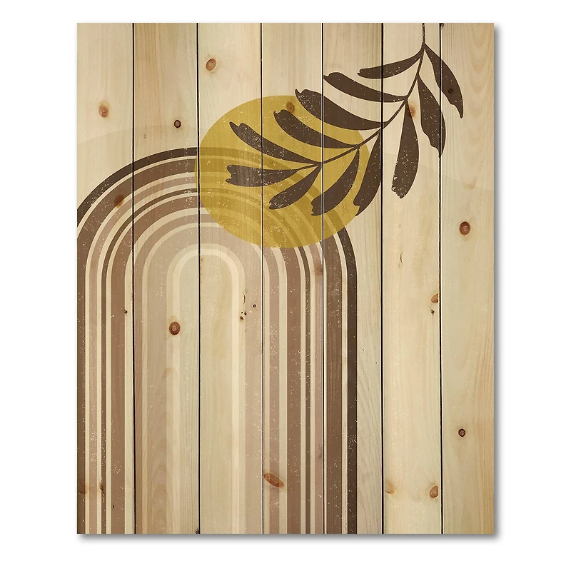Designart - Abstract Sun and Moon With Leaf In Earth Tones