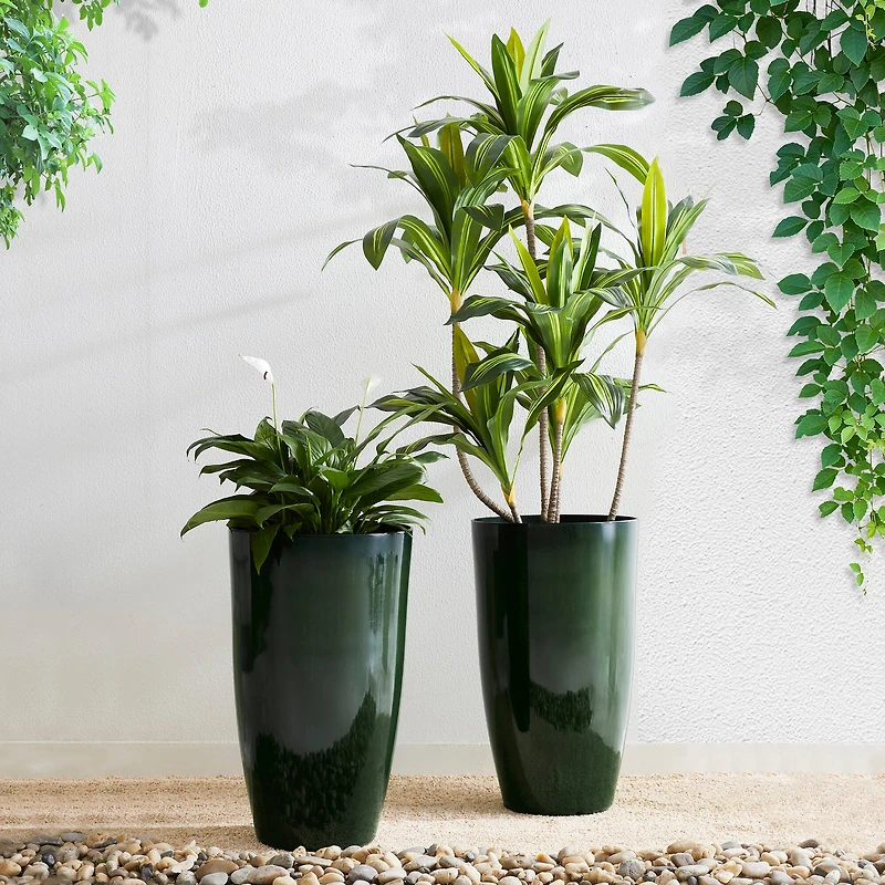 Glitzhome® 23.5" Gradient Green Faux Ceramic Tall Plastic Planters, 2ct.