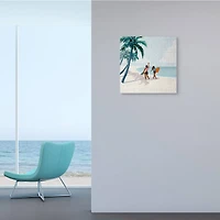 Stupell Industries Women with Surfboards under Coastal Palm Trees Canvas Wall Art