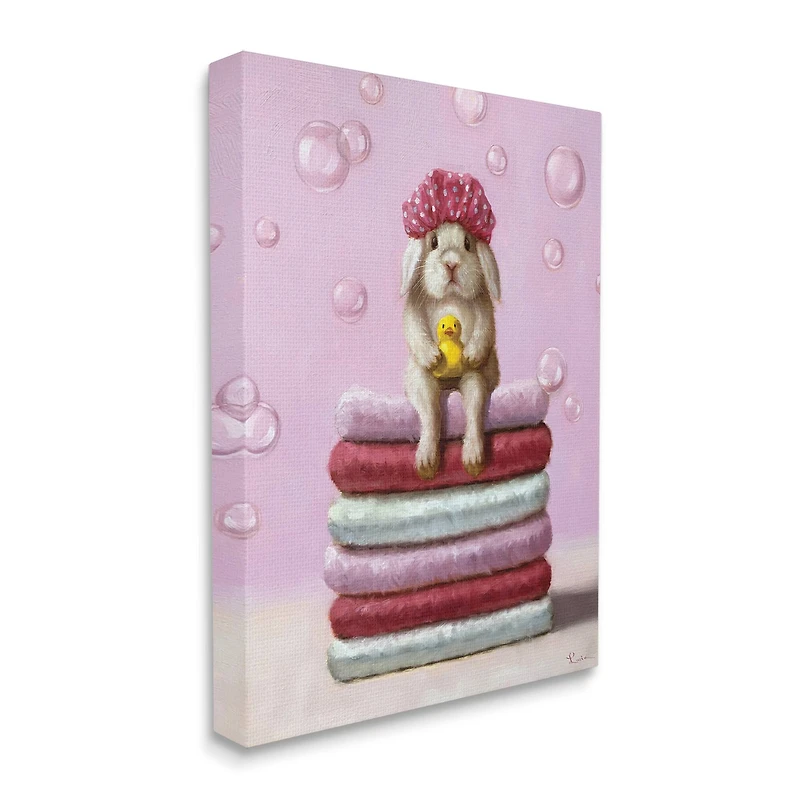 Stupell Industries Cute Baby Rabbit on Bath Towels Soap Bubbles Canvas Wall Art