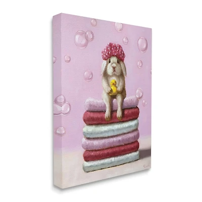 Stupell Industries Cute Baby Rabbit on Bath Towels Soap Bubbles Canvas Wall Art
