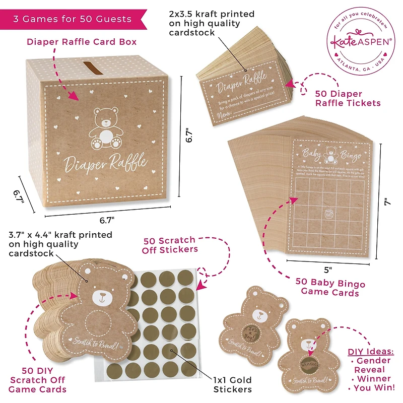 Kate Aspen® Kraft Bear Diaper Raffle & Scratch Off Game Set