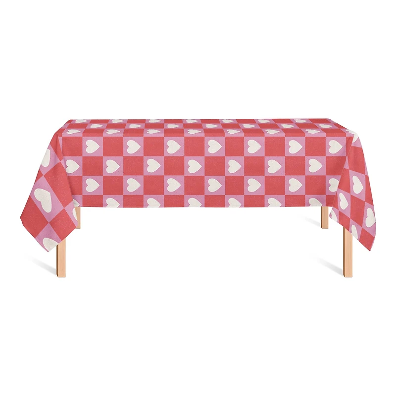 Heart Checkered Board Pattern 58" x 102" Tablecloth