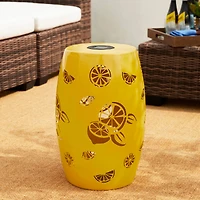 Glitzhome® 18.5" Yellow Iron Cutout Lemon Pattern Solar LED Garden Stool