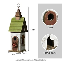 Glitzhome® 15.75" White & Green Distressed Wood Birdhouse