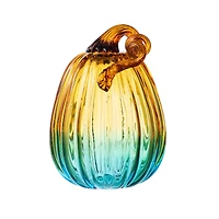 Glitzhome® 7" Gradient Turquoise Glass Pumpkin