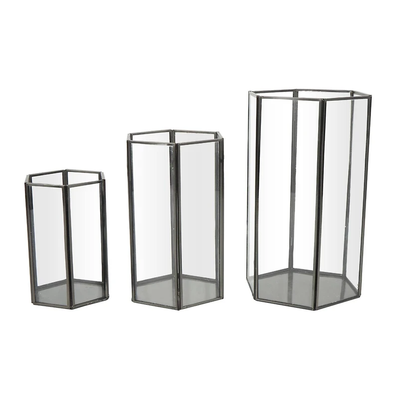 CosmoLiving by Cosmopolitan Clear Hexagon Metal Candle Lantern Set