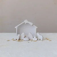 Hello Honey® 5.5" White Stoneware Nativity Set in Reactive Glaze