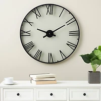 28" Black Metal Wall Clock with Clear Glass Face