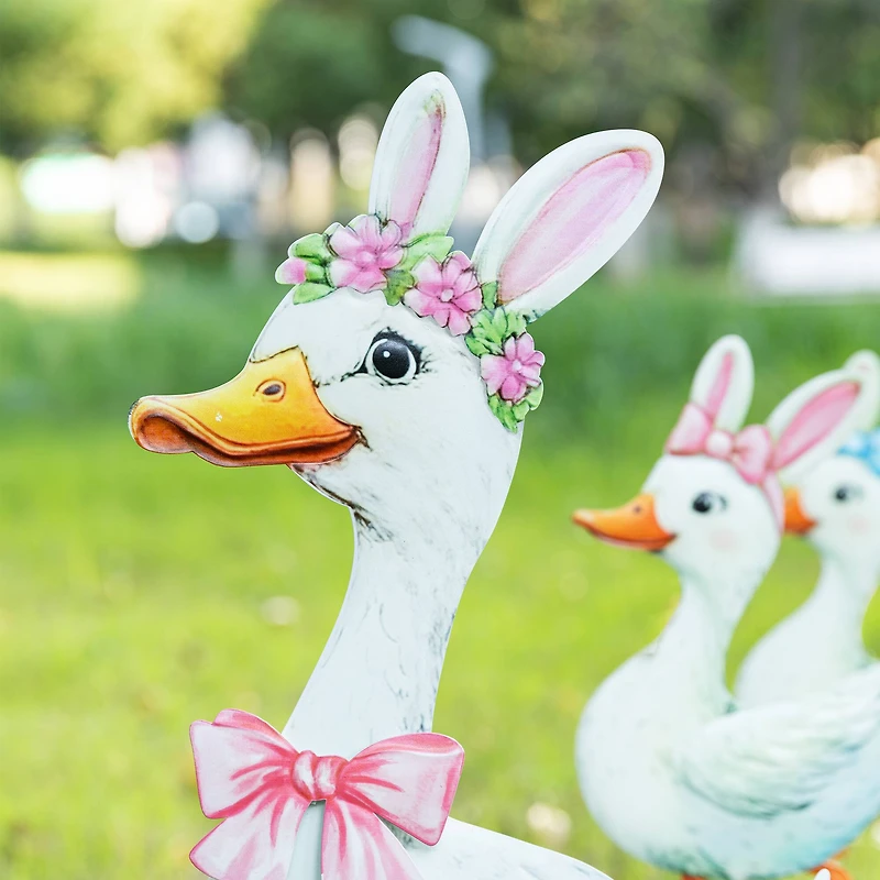 Glitzhome® Set of 3 Easter Metal Duck Family Yard Stake