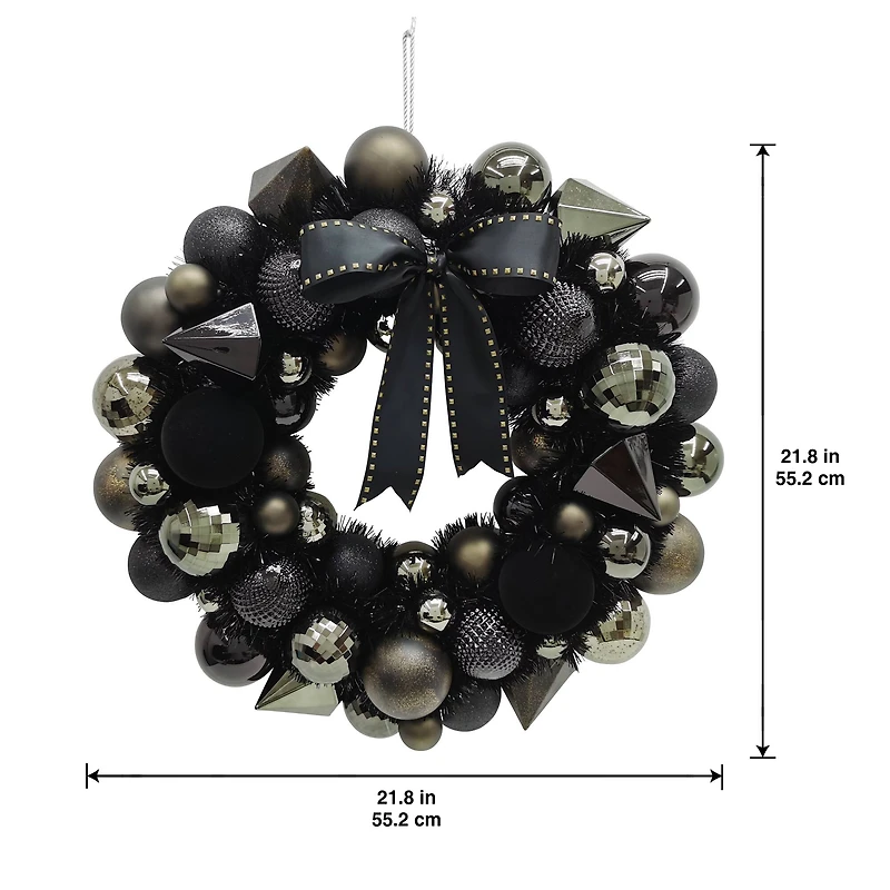 21" Black, Silver & Gold Ornament Wreath with Bow by Ashland®