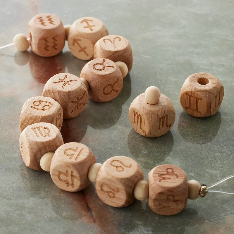 Natural Zodiac Wood Cube Beads, 11mm by Bead Landing™