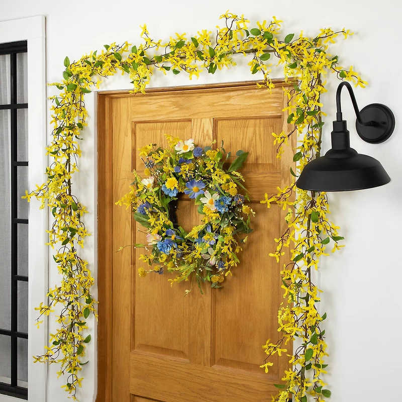 24" Yellow & Blue Daisy & Cosmos Floral Spring Wreath