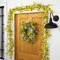 24" Yellow & Blue Daisy & Cosmos Floral Spring Wreath