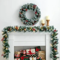 Glitzhome® 2 Pack 9ft. Pre-Lit Greenery Pinecones & Red Berries Christmas Garland