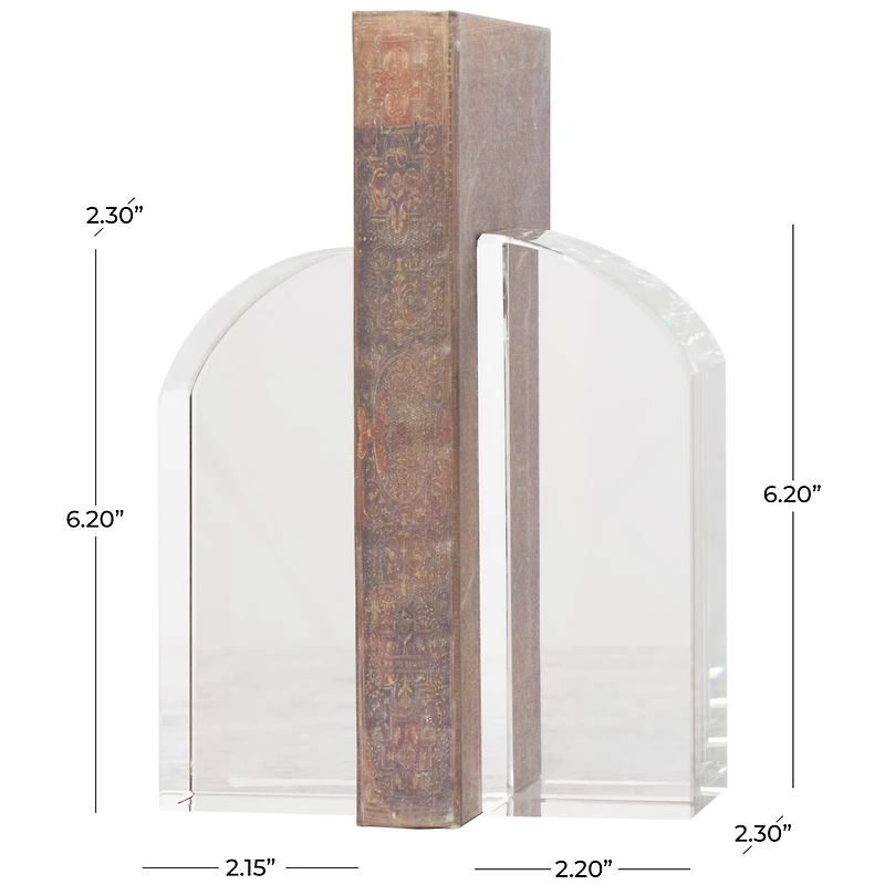 6" Clear Crystal Geometric Arched Bookends Set