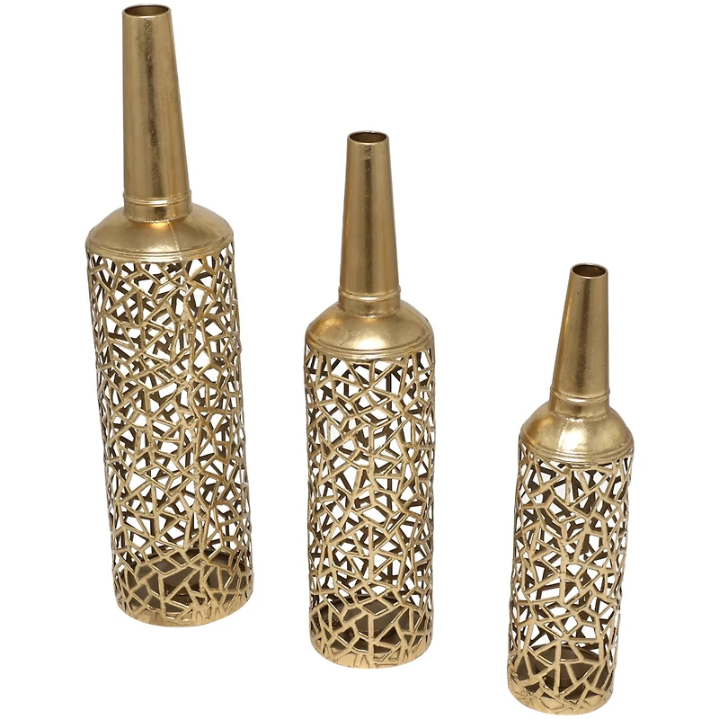 Novogratz Gold Metal Abstract Patterned Vase with Open Frame Design Set
