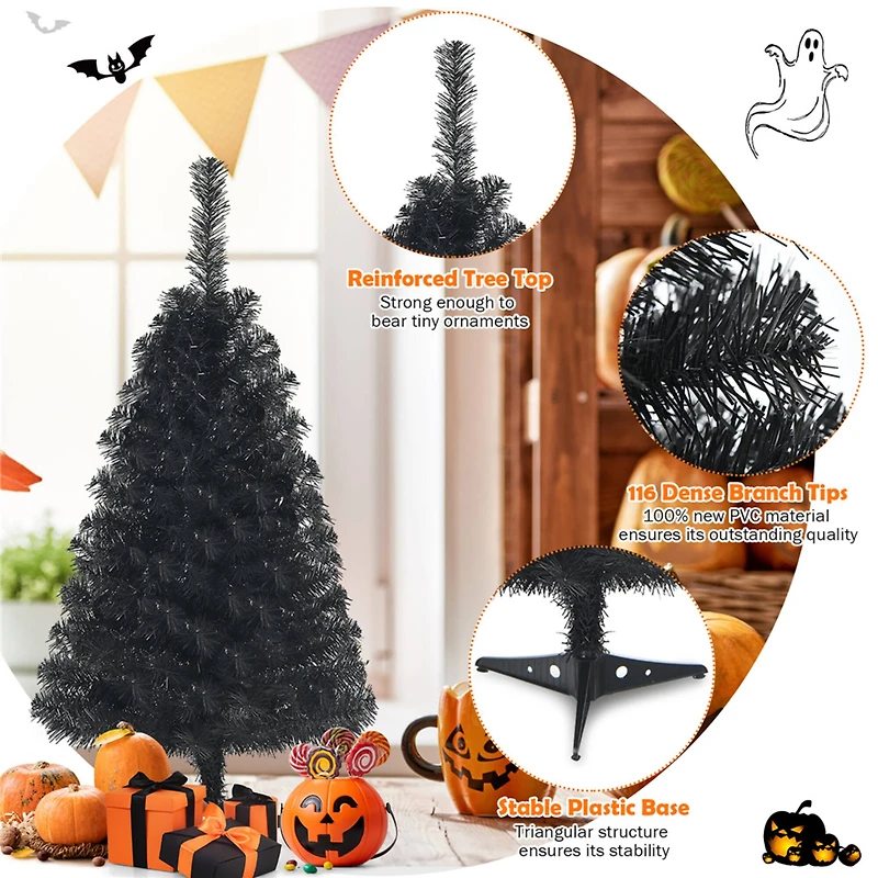Costway 3ft. Unlit Matte Black Artificial Christmas Tree