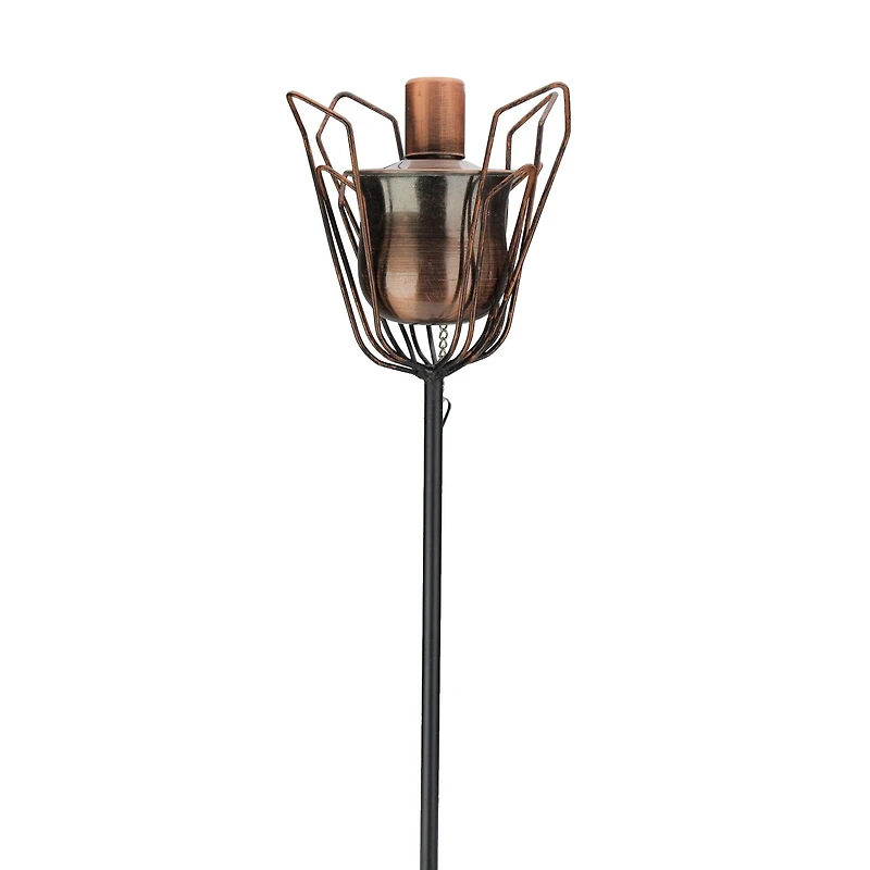 30" Brushed Copper Flower Oil Lamp Patio Torch