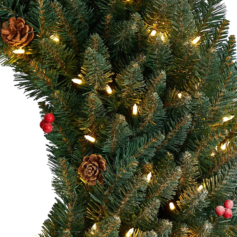 4ft. Clear LED Lights Flocked Artificial Christmas Wreath With Pinecones & Berries
