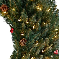 4ft. Clear LED Lights Flocked Artificial Christmas Wreath With Pinecones & Berries