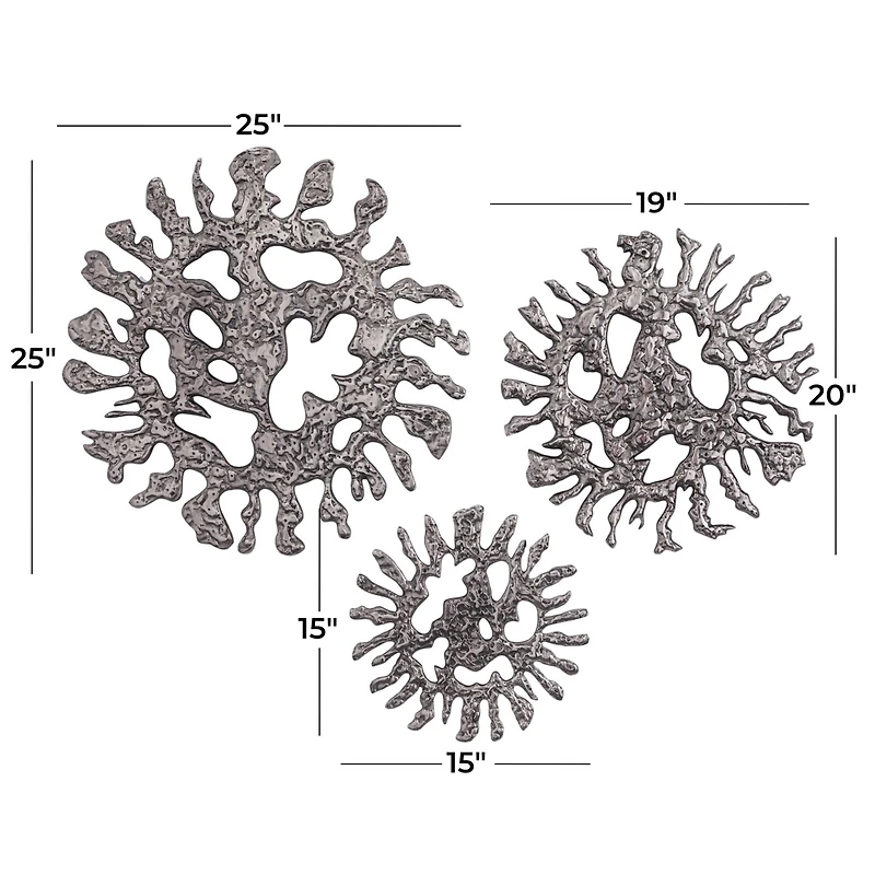 Set of 3 Silver Aluminum Modern Wall Decor, 25" x 25" x 25"