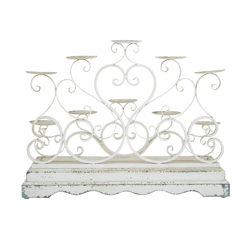 White Iron French Country Candelabra, 18" x 23" x 8"