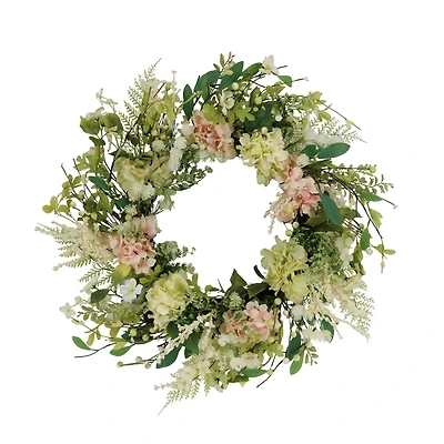 24" Pink & Cream Hydrangea & Dogwood Floral Spring Wreath