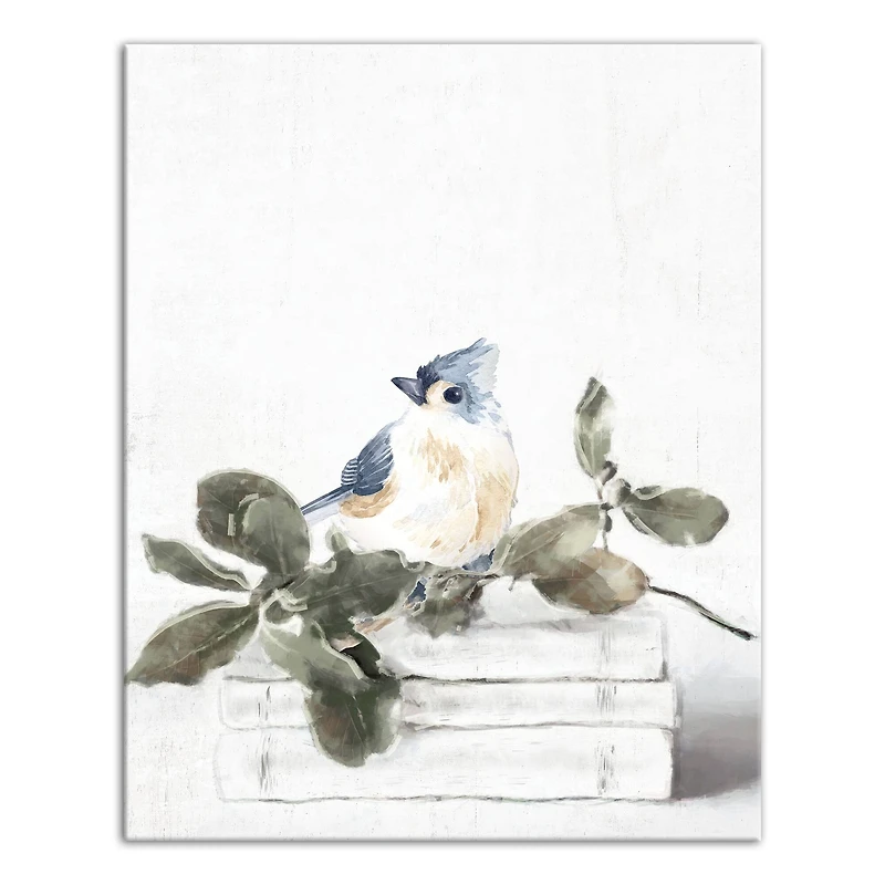 Stacked Books Leafy Stem 16" x 20" Canvas Wall Art