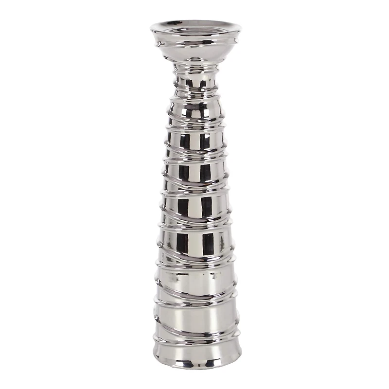 Silver Ceramic Contemporary Candle Holder Set