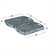 Blue Wood Coastal Tray Set