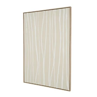 Beige Wooden Abstract Vertical Line Framed Wall Art with Brown Wooden Frame