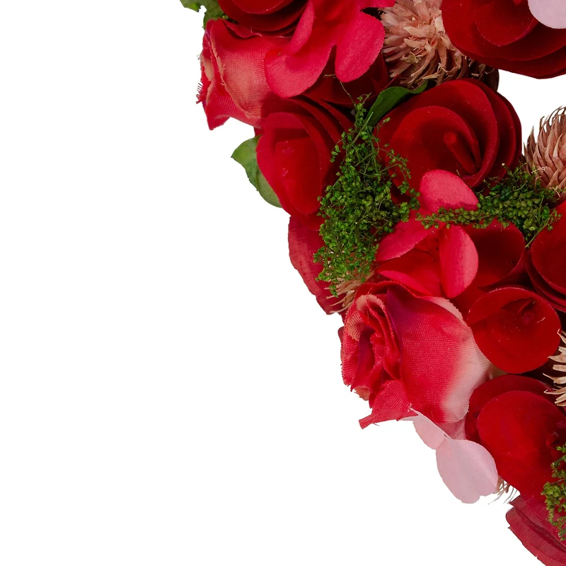 Red and Pink Wooden Rose Valentine's Day Artificial Spring Wreath 13.5"