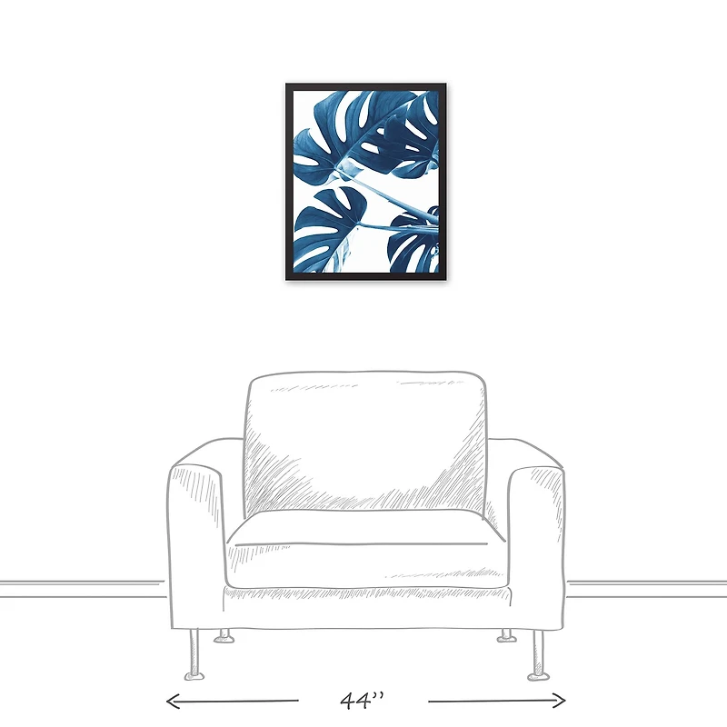 Blue Monstera Canvas Wall Art in Black Frame