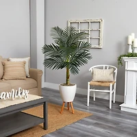6.5ft. Golden Cane Palm Tree in White Planter with Stand