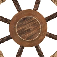 Brown Wood Ship Wheel Handmade Wall Décor with Rope and Shell Accents