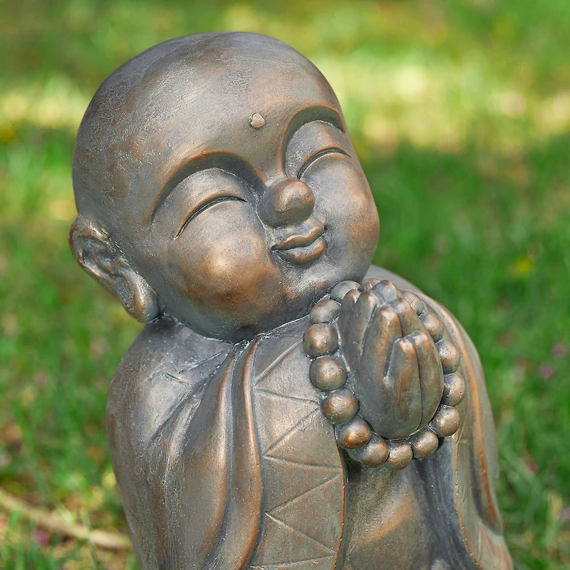 Glitzhome® 16.5" Faux Bronze Little Buddha Monk Garden Statue