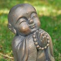 Glitzhome® 16.5" Faux Bronze Little Buddha Monk Garden Statue