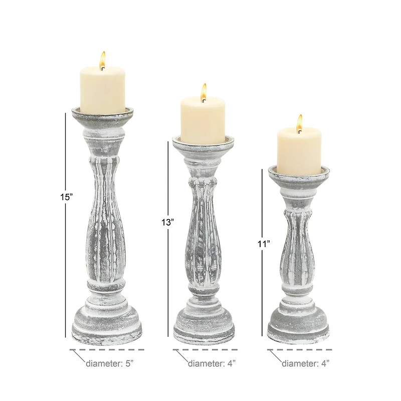 White Distressed Wood Traditional Candle Holder Set, 3ct.