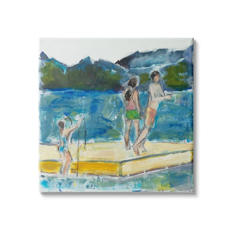 Stupell Industries Kids on Swimming Dock Abstract Contemporary Lake Scene Canvas Wall Art